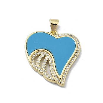 Brass Micro Pave Clear Cubic Zirconia Pendants, with Synthetic Blue Turquoise, Real 18K Gold Plated, Heart, 24.5x21.5x3mm, Hole: 4x3.5mm