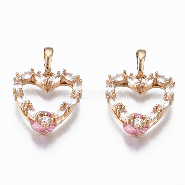 Light Gold Flamingo Heart Brass+Cubic Zirconia Pendants