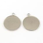 Tarnish Resistant 304 Stainless Steel Pendants, Cabochon Settings, Milled Edge Bezel Cups, Flat Round, Stainless Steel Color, Tray: 25mm, 30.5x26x1.5mm, Hole: 3mm(STAS-S046-01)