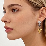 304 Stainless Steel Stud Dangle Earrings, Heart & Flat Round, Golden & Stainless Steel Color, 34.5x12mm(SA-G607-03GP)