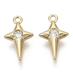 Brass Micro Pave Cubic Zirconia Charms, Star, Nickel Free, Real 18K Gold Plated, Clear, 14x8x2.5mm, Hole: 1.2mm(KK-R136-051-NF)
