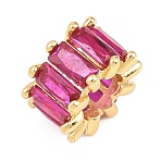 Brass Micro Pave Cubic Zirconia European Beads, Rondelle Wheel Large Hole Bead, Long-Lasting Plated, Rack Plating, Lead Free & Cadmium Free, Real 18K Gold Plated, Violet, 11.5x7mm, Hole: 6mm(KK-C170-34G-01)