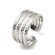 304 Stainless Steel Open Cuff Rings, Multi Lines, Stainless Steel Color, Inner Diameter: 17mm(RJEW-Z018-33P)