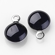 Stainless Steel Enamel Charms, Enamelled Sequins, Flat Round, Black, 11x8x3mm, Hole: 1mm(X-STAS-P049-09)