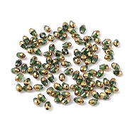 Electroplate Glass Beads, Half Golden Plated, Faceted, Teardrop, Sea Green, 6x4x4mm, Hole: 1mm, about 500pcs/bag(DGLA-C001-01H)
