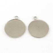 304 Stainless Steel Pendants, Cabochon Settings, Milled Edge Bezel Cups, Flat Round, Stainless Steel Color, Tray: 25mm, 30.5x26x1.5mm, Hole: 3mm(STAS-S046-01)