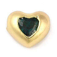 Brass Micro Pave Cubic Zirconia Beads, Heart, Teal, 7x8x5mm, Hole: 1.2mm(KK-L219-21G-03)