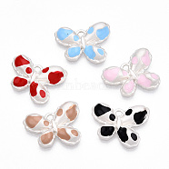 Alloy Enamel Pendants, Lead Free & Cadmium Free, Matte Silver Color, Butterfly Charm, Mixed Color, 15.5x19x4mm, Hole: 1.6mm(ENAM-N056-183-RS)