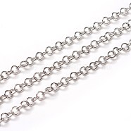 304 Stainless Steel Rolo Chains, Belcher Chain, with Spool, Unwelded, Stainless Steel Color, 3.5x0.6mm, about 32.8 Feet(10m)/roll(CHS-E016-02E-P)