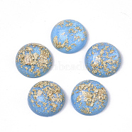 Resin Cabochons, with Glitter Powder and Gold Foil, Half Round, Cornflower Blue, 12x5.5mm(CRES-T012-07B)