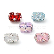 Polymer Clay Pave Rhinestone Rectangle Beads with Resin Heart, Mixed Color, 13x21.5x17mm, Hole: 1.8mm(CLAY-D007-04)