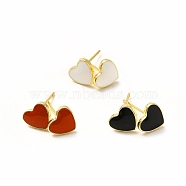 Enamel Heart Stud Earrings, Real 18K Gold Plated Brass Jewelry for Women, Lead Free & Cadmium Free, Mixed Color, 7x8mm, Pin: 0.8mm(EJEW-H093-16G)