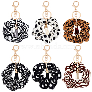 6Pcs Cloth Elastic Scrunchie/Scrunchy Hair Ties Keychain, with Faux Suede Tassel Pendant, for Woman Bag Car Decoration Keychain, Mixed Color, 15cm, 6pcs/set, 1 set/box(KEYC-FG0001-12)