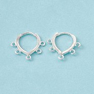 Brass Hoop Earring Findings, with Horizontal Loops, Teardrop, Cadmium Free & Lead Free, 925 Sterling Silver Plated, 15x16x1.5mm, Hole: 1.2mm, Pin: 0.9mm(KK-A172-31S)