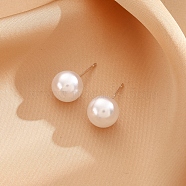 Imitation Pearl Ball Stud Earrings for Women, with 925 Sterling Silver Pin, White, 18x12mm(WG29476-01)