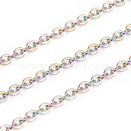 Ion Plating(IP) 304 Stainless Steel Cable Chains, Soldered, with Spool, Flat Oval, Rainbow Color, 2.5mm, about 32.8 Feet(10m)/roll(CHS-L021-010B)