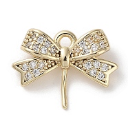 Brass Micro Pave Clear Cubic Zirconia Charms, Bowknot, Real 18K Gold Plated, 13x17.5x5mm, Hole: 1.5mm(KK-G491-15G)