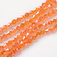 Glass Beads Strands, AB Color Plated, Faceted, Bicone, Dark Orange, 3x3~3.5mm, Hole: 0.5mm, about 125~130pcs/strand, 15.5 inch(EGLA-S056-3mm-14)
