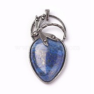 Natural Lapis Lazuli Pendants, with Brass Findings, teardrop, Antique Silver, 52~53x27x10~11mm, Hole: 8x5mm(G-I220-G01)