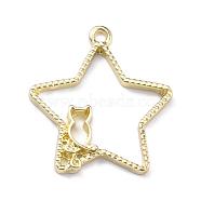 Alloy Open Back Bezel Pendants, for DIY UV Resin, Epoxy Resin, Pressed Flower Jewelry, Cadmium Free & Lead Free, Star with Cat, Light Gold, 32x29x3mm, Hole: 2mm(PALLOY-WH0072-88LG-RS)