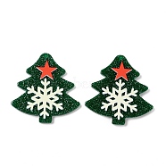 Christmas Printed Acrylic Pendants, with Glitter Powder, Tree with Star & Snowflake, Dark Green, 38.5x36.5x2~2.5mm, Hole: 1.4~1.5mm(SACR-G019-A05)