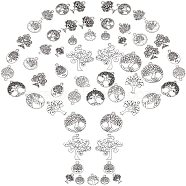 PandaHall Elite 64Pcs 16 Style Tibetan Style Alloy Pendants, Cadmium Free & Nickel Free & Lead Free, Flat Round with Tree of Life, Antique Silver, 13.5~41x10~37x1~2.5mm, hole: 1.2~2mm, 4pcs/style (TIBEP-PH0001-33)