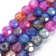 Transparent  Electroplate Crackle Glass Beads Strands, Frosted, Cube, Mixed Color, 11.5~12.5x11.5~12.5x11.5~12.5mm, Hole: 1.6mm, about 32pcs/strand, 14.65inch(37.2cm)(EGLA-T008-13)