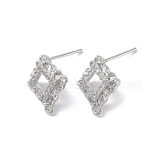 Brass Micro Pave Cubic Zirconia Stud Earring Findings, Rhombus, Real Platinum Plated, 14.5x11.5mm, Hole: 1.2mm, Pin: 0.8mm(KK-E107-16P)