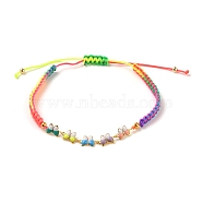 Adjustable Nylon Thread Braided Bead Bracelets, with Butterfly Brass Enamel Links and Brass Round Beads, Colorful, Real 18K Gold Plated, Inner Diameter: 2-1/4~3-3/8 inch(5.8~8.5cm)(BJEW-JB05594-01)