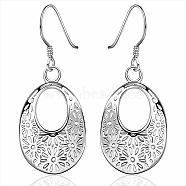 Vogue Design Filigree Oval Brass Dangle Earrings, Silver Color Plated, 42x19mm(EJEW-BB08255-S)