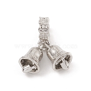 Alloy European Dangle Charms, Large Hole Pendants, Christmas Bell, Platinum, 21mm, Hole: 4.5mm, Bell: 14x8mm(PALLOY-I218-27P)