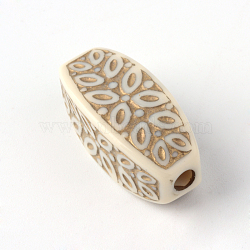 Column Plating Acrylic Beads, Golden Metal Enlaced, Beige, 29x12.5mm, Hole: 3.5mm(X-PACR-Q102-107A)