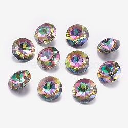 Faceted Glass Rhinestone Charms, Imitation Austrian Crystal, Flat Round, Volcano, 12x6mm, Hole: 1.5mm(RGLA-F051-12mm-001VO)