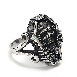 Coffin with Skull Men's Stainless Steel Finger Rings, Antique Silver, US Size 11(20.6mm)(PW-WGF83F4-02)