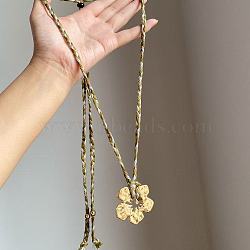 Alloy Textured Flower Pendant Adjustable Cotton Cord Long Necklaces for Women, Golden, 27.56 inch(70cm)(WGADEA5-01)