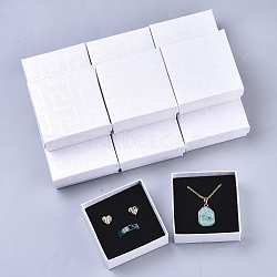 Cardboard Jewelry Boxes, for Earring & Ring & Pendant, with Sponge Inside, Square, White, 7.5x7.5x3.5cm, Inner Size: 7x7cm(CBOX-N012-23)