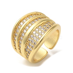 Brass Micro Pave Cubic Zirconia Open Cuff Rings, Wide Band Ring for Women, Lead Free & Cadmium Free, Real 18K Gold Plated, 17mm, Adjustable(RJEW-U008-44G)