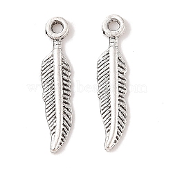 Tibetan Style Alloy Feather Pendants, Cadmium Free & Lead Free, Antique Silver, 21x4.5x1mm, Hole: 1.5mm(TIBEP-24166-AS-RS)