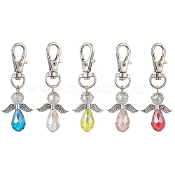 5Pcs 5 Colors Angel Glass Pendant Decoraiton, with Alloy Swivel Lobster Claw Clasps, Mixed Color, 60mm, 1pc/color (HJEW-JM01659)