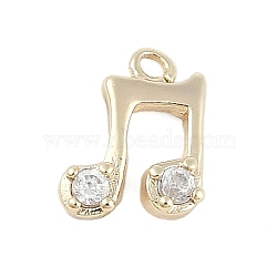 Rack Plating Brass with Cubic Zirconia Pendants, Musical Note Charms, Real 18K Gold Plated, 9.5x7.5x2.5mm, Hole: 1mm(KK-Q018-06G)