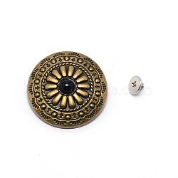 1-Hole Alloy & Turquoise Buttons, Flat Round with Chrysanthemum Pattern, for DIY Luggage and Hardware Accessaries, Black, 30x8.8~9.3mm, Hole: 2.5mm(PALLOY-WH0092-09J-AB)