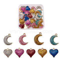 Craftdady Alloy Enamel Pendants, with Glitter Powder, Heart, Golden, Mixed Color, 17.5x16mm, Hole: 2mm, 36pcs/box(PALLOY-CD0001-05)