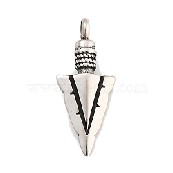 304 Stainless Steel Pendants, Arrow Head Charms, Antique Silver, 39.5x16x7mm, Hole: 5mm(STAS-A112-12AS)