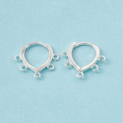 Brass Hoop Earring Findings, with Horizontal Loops, Teardrop, Cadmium Free & Lead Free, 925 Sterling Silver Plated, 15x16x1.5mm, Hole: 1.2mm, Pin: 0.9mm(KK-A172-31S)