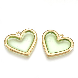 Epoxy Resin Pendants, with Alloy Findings, Heart, Light Gold, Light Green, 15.5x18x1.5mm, Hole: 1.5mm(PALLOY-T056-11C)