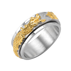 Dragon Stainless Steel Rotating Finger Ring, Fidget Spinner Ring for Calming Worry Meditation, Golden & Stainless Steel Color, US Size 10(19.8mm)(PW-WG19507-10)