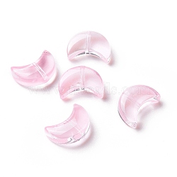 Transparent Spray Painted Glass Beads, Crescent Moon, Pink, 14x9.5x5mm, Hole: 1mm(GLAA-I050-04I)