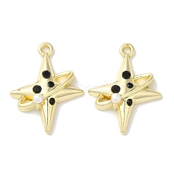 Rack Plating Alloy Pendants, with ABS Imitation Pearl and Rhinestone, Cadmium Free & Nickel Free & Lead Free, Star Charms, Golden, Jet, 24x12x6mm, Hole: 1.8mm(FIND-I039-020G-01)