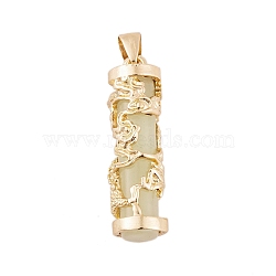 Synthetic Luminous Stone Column Pendants, Golden Plated Alloy Gragon Wrapped Charms, Light Khaki, 35.5x10.5mm, Hole: 6x4.5mm(FIND-C058-01G-06)