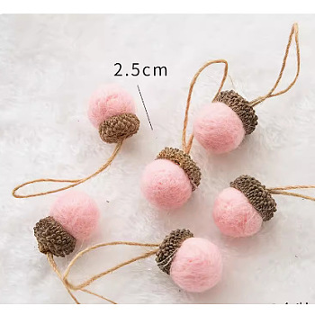 Wool Felt Acorn Ornaments, Fall Hanging Ornaments for Party Christmas Tree Decoration, Pink, 30.5x22mm